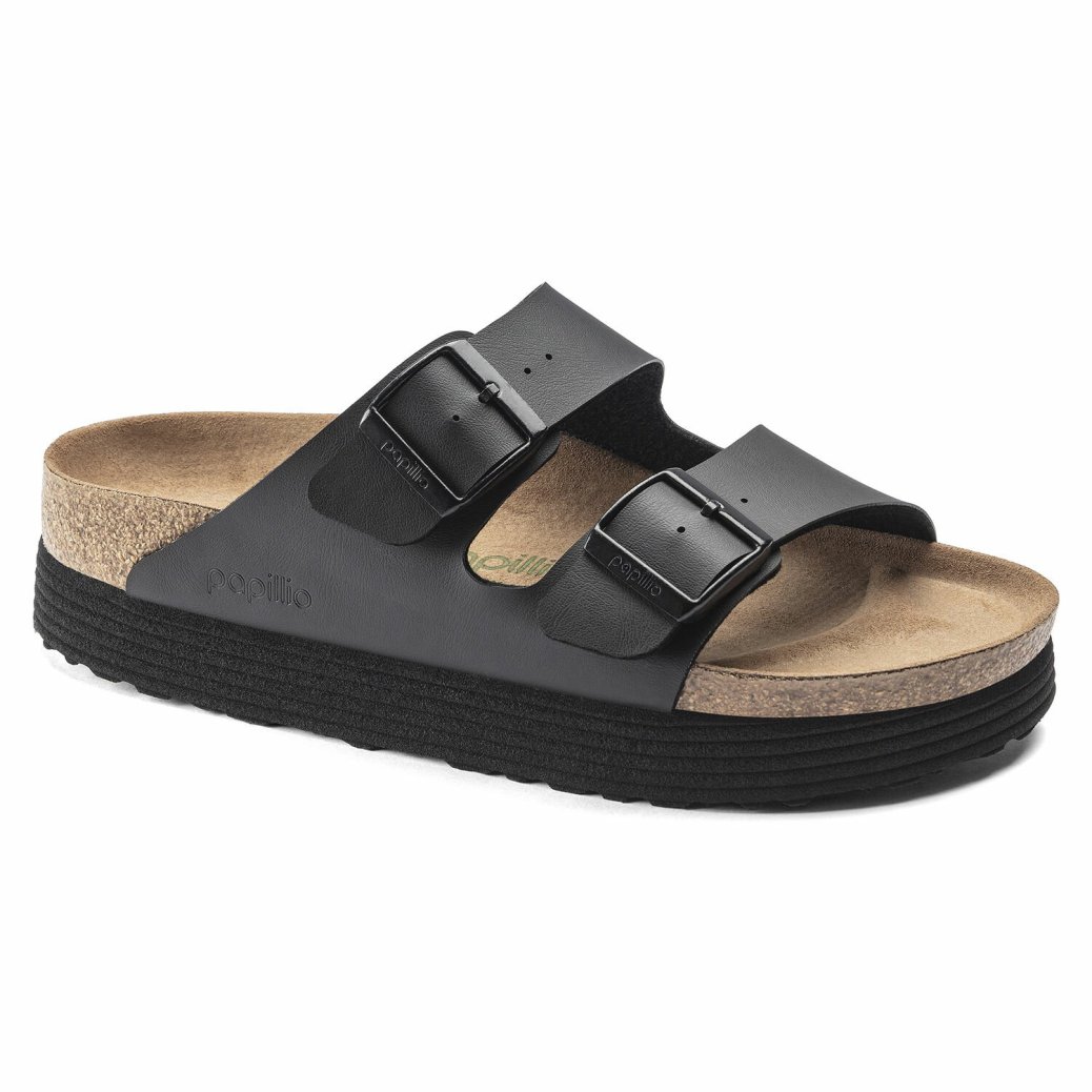 Damen Birkenstock Zweiriemer | Arizona Platform Vegan Schwarz